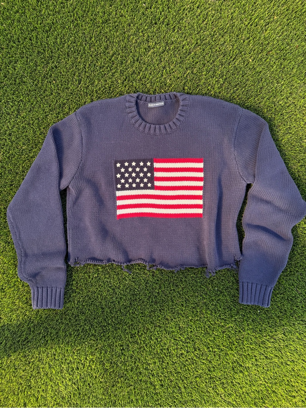 Brandy Melville - Navy American Flag Knit Cropped Sweater - Women's
